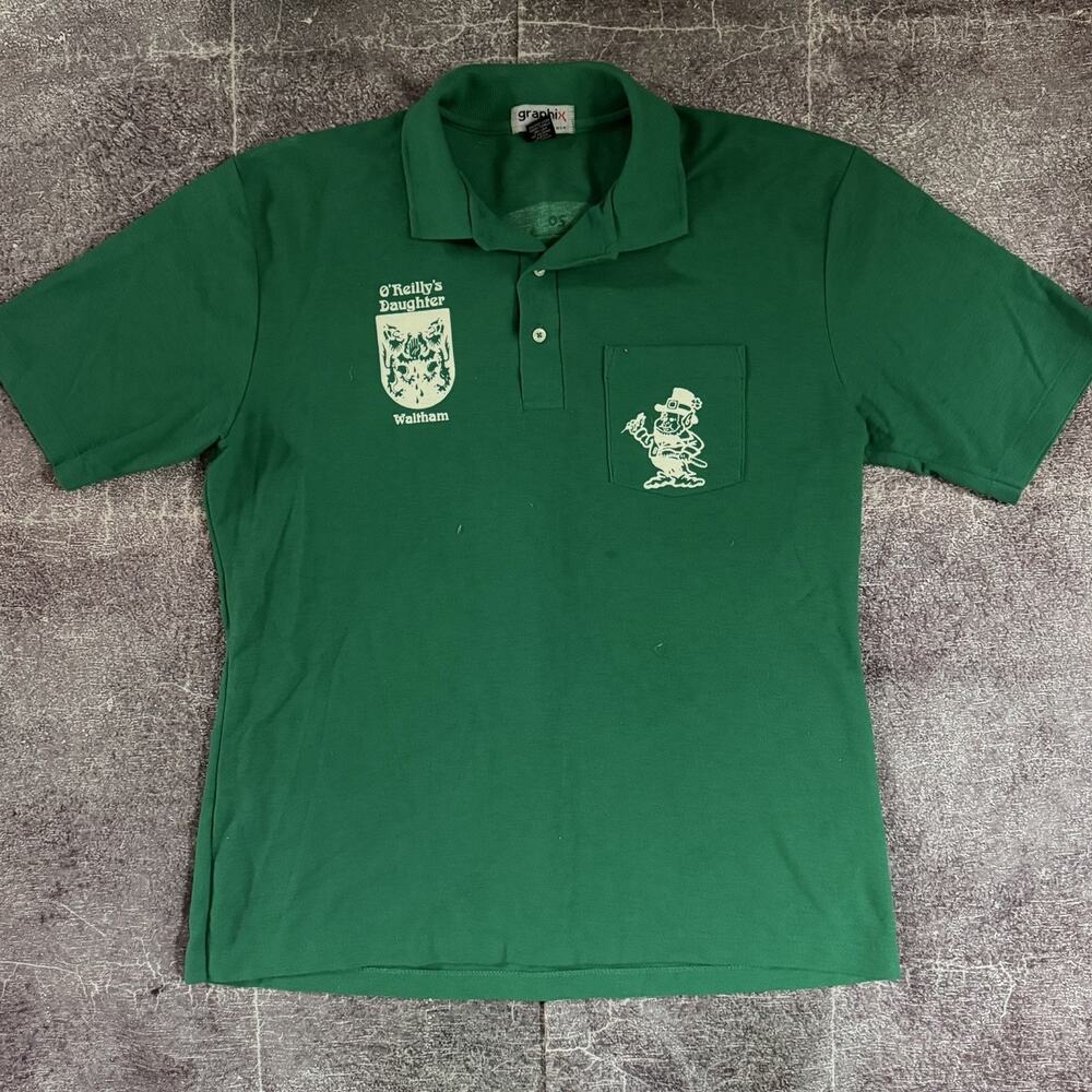Men's Vintage 80's O'Reilly's Reilly's Daughter Irish Pub Green Polo Shirt Sz XL